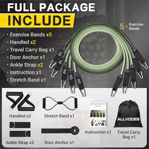 Resistance Bands, Resistance Band Set, Workout Bands, Exercise Bands for Men and Women, Exercise Bands with Door Anchor, Handles, Legs Ankle Straps for Muscle Training, Physical Therapy, Shape Body