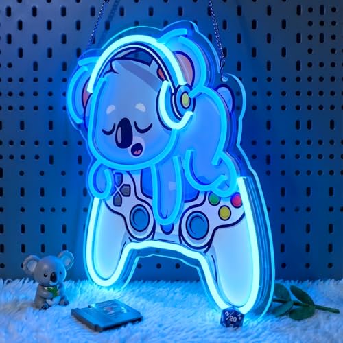 Image of Koala Gaming Neon Sign,LED Koala Wall Light with Game Controller,USB Powered 5V /2A Dimmable Neon Light for Gamers,Kids' Rooms,Game Rooms & Home Bars,Fun Video Game Decor,Room Decor