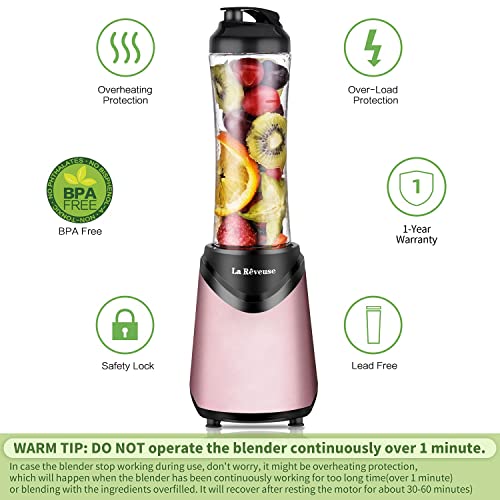 La Reveuse Smoothies Blender Personal Size 300 Watts With 18 Oz Bpa-Free Portable Travel Sports Bottle (Pink) #TOP5