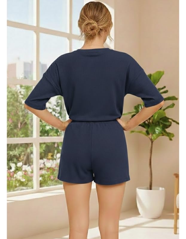 Image of KSHS Women Cotton Night Suit Top & Shorts Set | Loose Fit Printed Nightwear Co Ord Set Stylish Western | Soft Breathable Sleepwear Shorts with Pocket for Women