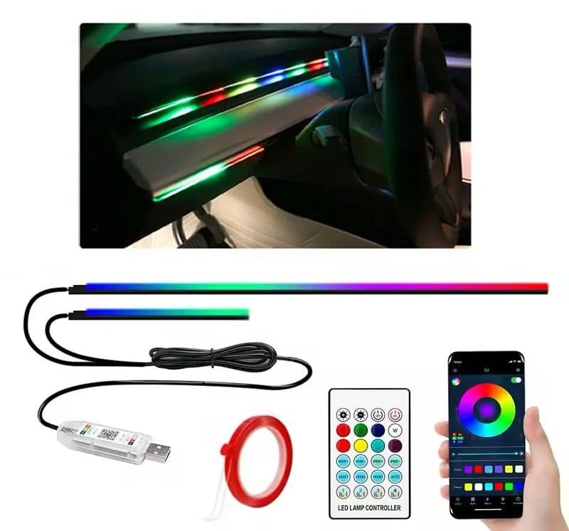 AutoBizarre 110 cm+25 cm 2 in 1 Multicolor Music Controlled Sound Activated Car Interior Decoration Dashboard Ambient Lighting USB K4 Magic Lights with Remote & Mobile Application Control