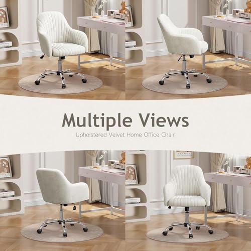 Image of Velvet Desk Chair for Home Office, Adjustable Swivel Task Chair Modern Computer Vanity Chairs with Arm Rest for Bedroom Living Room Make-up Room (Beige)