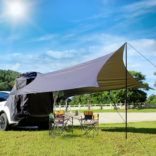 SUMK Camping Tent with Canopy for Tesla Model Y 2020-2025 Accessories [UPF50+ & Waterproof PU 3000mm] 420D Oxford Fabric Car Tailgate Shade Awning with Screen Net Suitable for 7-8 Person - Grey