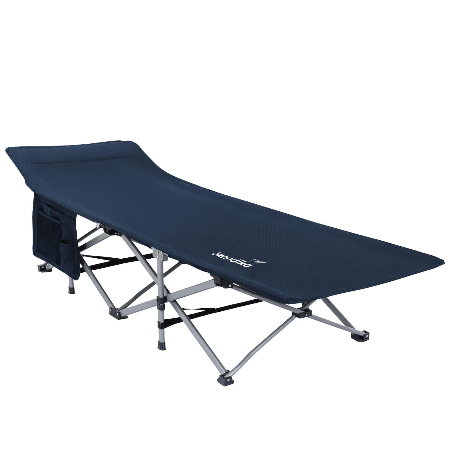 Skandika Lit de Camping Viia | Lit Pliant Confortable, Grande Surface de Couchage Robuste, Pliable, Poche latérale | Lit de Camping pour Camper, Festival, Maison