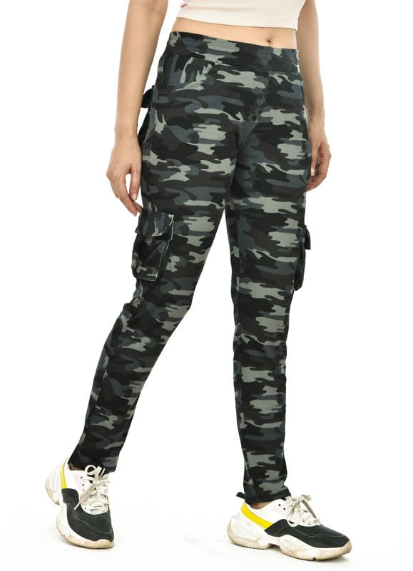 Image of Dry-Fit Women Military Camouflage 6 Pocket Joggers Gym Trackpant Sports Pant | Black