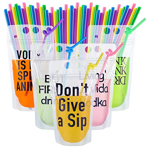 Patelai 20 Sets Party Drink Pouches with Straws Plastic Juice
