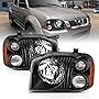 AmeriLite 2001-2004 Black Replacement Headlights Assembly for Nissan Frontier D22 Base/SE/SC/XE (Pair) w/Hi/Lo Beam Bulb