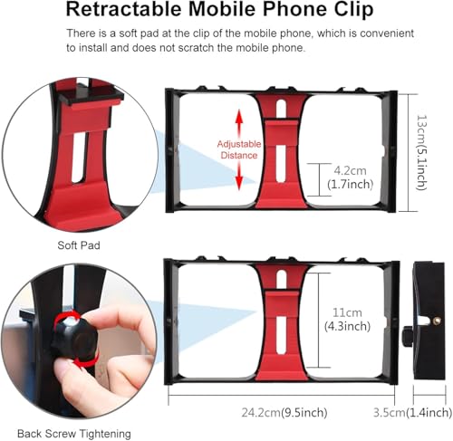 Image of Smartphone Video Rig, Phone Video Stabilizer Camera Case Mount Holder for Filmmaking and Vloging, with Cold Shoe Mount for Smartphone, for Streaming Equipment (RED Cage Rig)