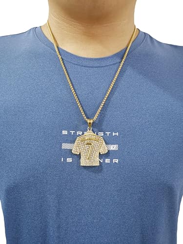 18K Gold-plated | Silvery-plated Soccer Jersey Number 7 Necklace for | No.7 Football Star Necklace for Men Women | Soccer Player Pendant Hip Hop Necklace3