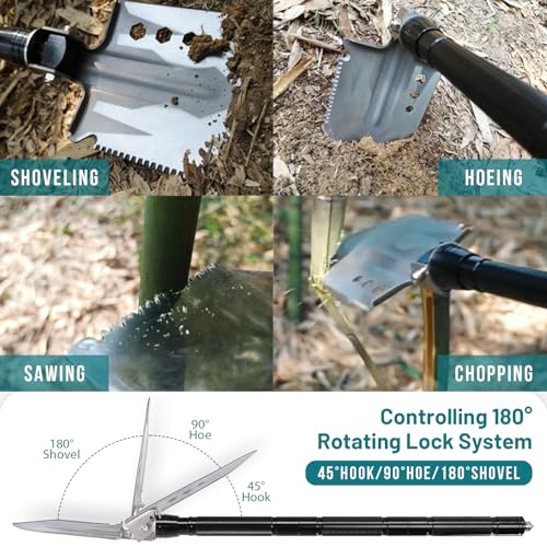 Image of Folding Survival Shovel - 30 inch Heavy Duty Carbon Steel 14-in-1 Multitool Tactical Axe Entrenching Tool with Storage Box Emergency Survival Gear for Camping, Hiking, Hunting,Gardening