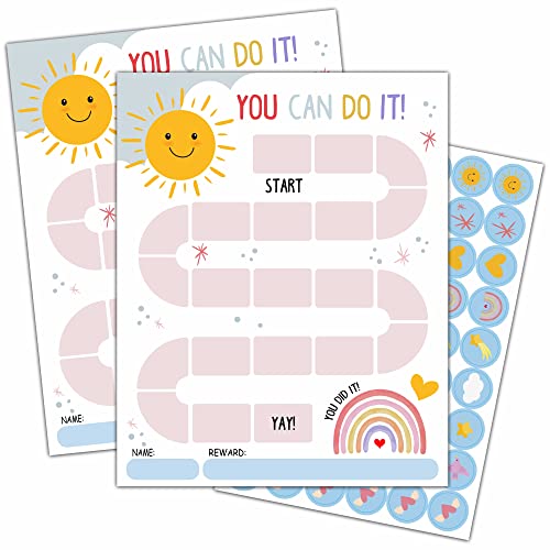 Sun Rainbow Theme Reward Chart, 10 Kids Behavior Charts with 216 Round Stickers, Sticker Incentive Responsibility Chart for Teens Kids Toddler Homework Assignments Attendance-A05