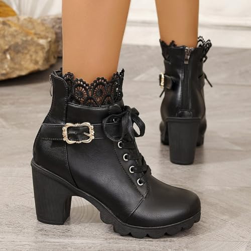 Cathalem Platform Boots for Women Goth Chunky High Heel Ankle Booties Lace Up Punk Combat Boot Shoes4