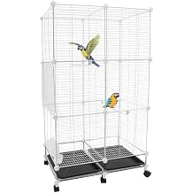 Large Bird Cage, 49-Inch Standing Aviary with Wheels, Durable Metal Enclosure with Base Splash Shield, Metal Aviary for Parrot,Parakeets, Budgies, Cockatiels