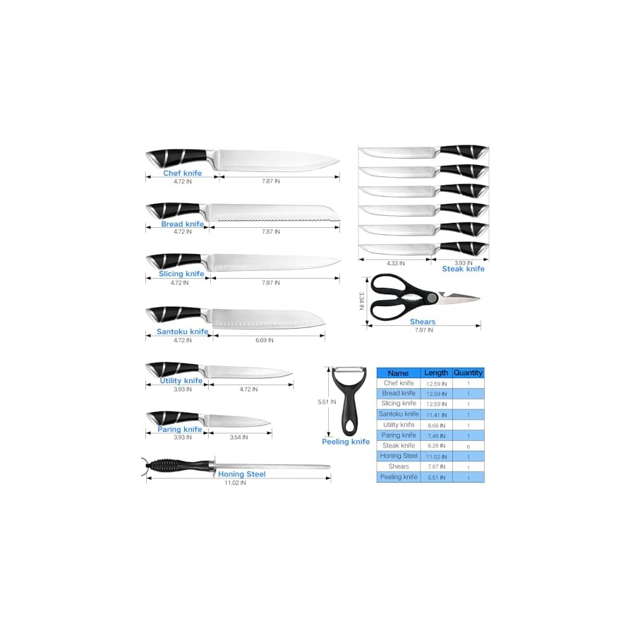 16-Pieces-Knife-Sets-for-Kitchen-with-Block-Japanese-Stainless-Steel-Kitchen-Knife-Set-Sharp-Knife-Block-Set-with-Non-slip-Ergonomic-HandleChef-Knife-Set-Black326 COOSNUG 16 Pieces Knife Sets for Kitchen with Block Japanese Stainless Steel Kitchen Knife Set, Sharp Knife Block Set with Non-slip Ergonomic Handle,Chef Knife Set (Black326)