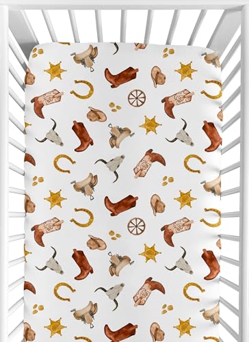 Image of Sweet Jojo Designs Fitted Baby Crib Sheets (Boho Western Cowboy) for Boys, Infant Nursery, Toddler Room - Standard Size (Bohemian, Vintage Wild West, Cow Boy Boots, Southern Charm, Longhorn Skull)