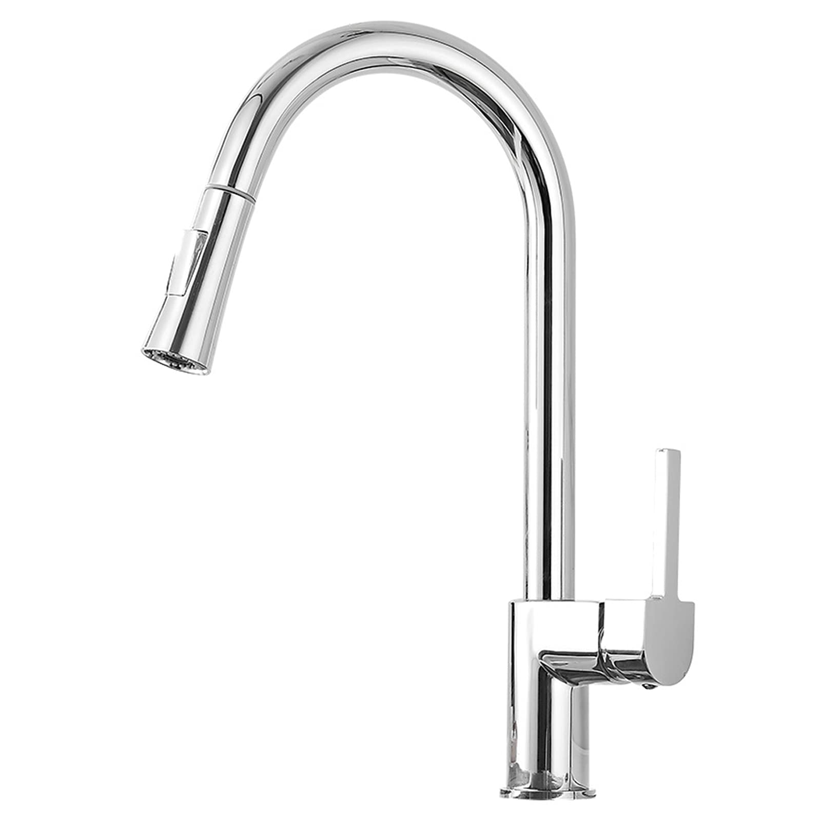 Yjyjy Chrome Down High Arc Single Handle Sink Faucet With Function Pull Out Sprayer, Solid Brass 360° Swivel Kitchen Hot And Cold Water Mixer Tap