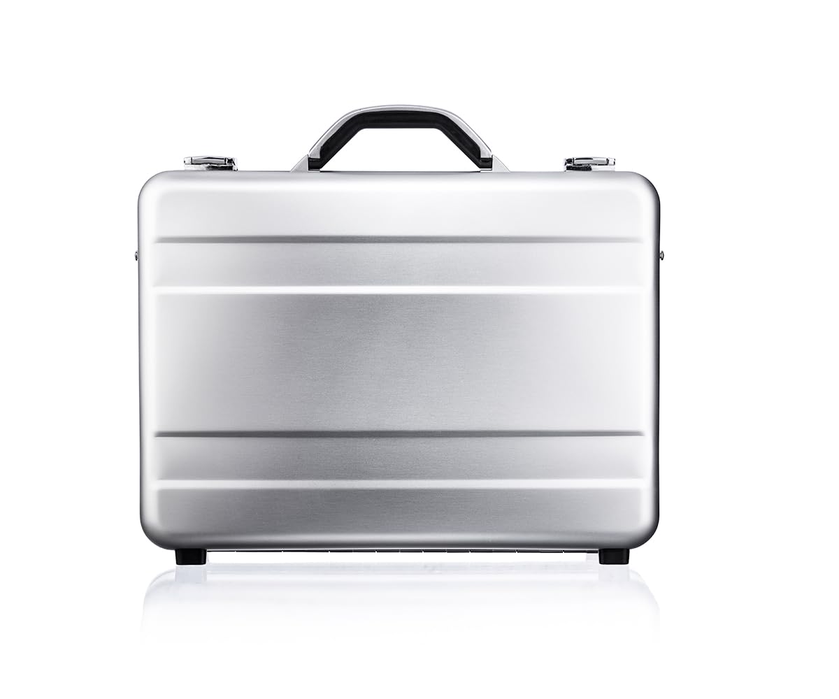 Aluminium Aktentasche, CW-021, mit Deckeleinsatz & Trennwand-Set, Attachékoffer, Aktenkoffer aus Aluminium, Alu-Koffer, Demonstrationskoffer, Schutzkoffer, Silber, 44,2 × 32,2 × 11 cm