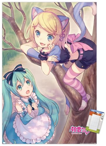 Trends International Hatsune Miku - Hatsune and Kagamine Wall Poster, 14.72" x 22.37", Premium Poster & Mount Bundle