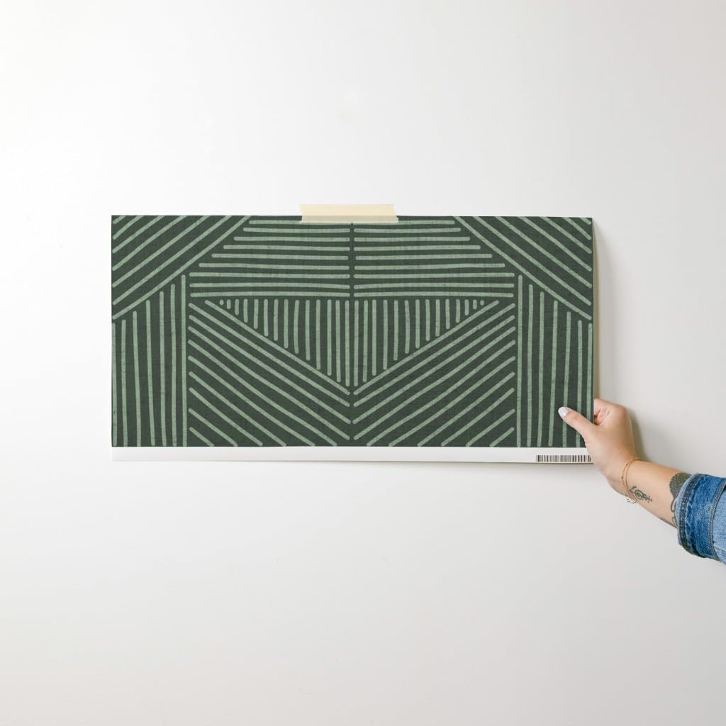Peel & Stick Wallpaper Swatch - Olive Green Mudcloth Lines Modern Geometric Abstract Texture Custom Removable Wallpaper by Spoonflower