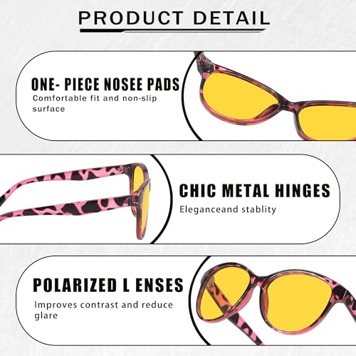 SIPHEW Night Driving Glasses for Women, Trendy Yellow Anti Glare Lens for Nighttime Polarized Night Vision Glasses4