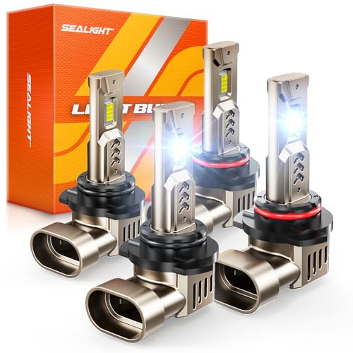 Image of SEALIGHT 9005 /HB3 9006 /HB4 Bulbs Combo, Super Bright 9005 9006 Driving Light, 1:1 Real Size L2S HB3 HB4 Fog Bulbs, 6500K Cool White, 3 Min Plug-N-Play with Fan, IP68, Pack of 4