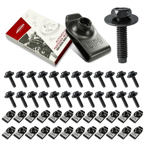 50 Pcs M6x1.0 Automotive Body Bolts/Screws & U-Nut Clips Universal Engine Splash Shield Fender Liner Bumper Fasteners Kit Bolts and Body Fastener Clips Universal Fit