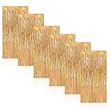 Sie erhalten 6 Stück Goldfolien-Fransenvorhänge. Größe: 1 x 2 m. Sie können auf die Größe zuschneiden, die Sie benötigen, um Ihren Tisch oder Ihre Wand zu dekorieren.