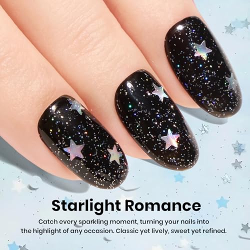 Image of Beetles Glitter Top Coat for Gel Nail Polish 15ml - Reflective Silver Star Glitter Shiny No Wipe Uv Gel Top Coat Nail Art Star Sparkle Manicure DIY Home Salon
