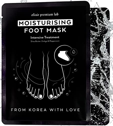 Moisturizing Foot Mask for Dry Cracked Feet & Heels - Korean Foot Care Mask Spa - Ultra Hydrating Socks with Shea Butter - Skin Care Gift for Women & Men - Soft Feet Treatment by Elixir (1 Pack)