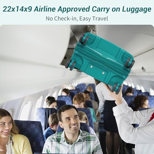 Image of Kono Luggage Sets 3 Piece Hard Shell Travel Trolley 4 Spinner Wheels Lightweight Polypropylene Suitcase with TSA Lock (Turquoise, 20 /24 /28 Set)