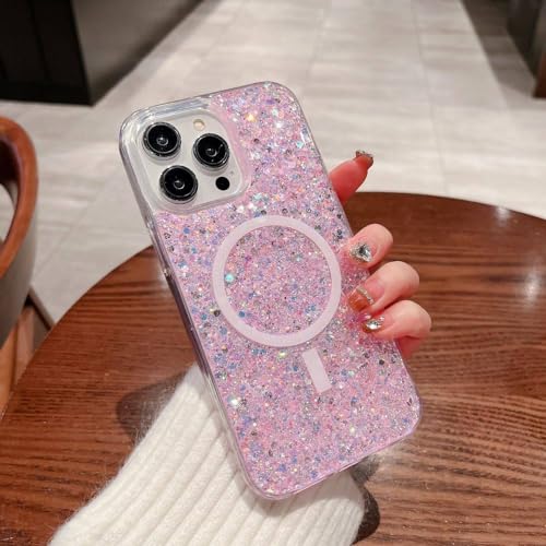Étui de charge sans fil magnétique à paillettes pour iPhone 13 Pro Max en soirée