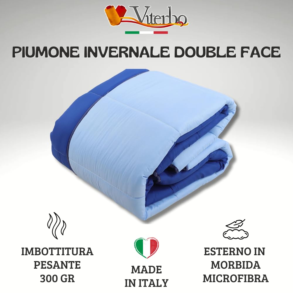 Viterbo Biancheria - PiumoneMatrimoniale Invernale Caldo, Trapunta Invernale Made in Italy, Imbottitura 300 Gr/Mq, Coperta Copriletto (4111, Blu/Celeste)