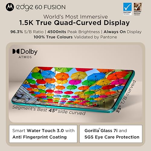 Image of Motorola Edge 60 Fusion 5G (Pantone Amazonite, 8GB RAM, 128GB Storage)| 6.67 inch pOLED Display | IP68 | 50MP+13MP Rear | 32MP Front Camera | MediaTek 7400 Processor| 5500mAh Battery | 68W Turbo Charger
