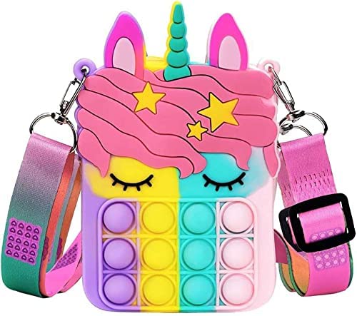 Fete Propz Pop It Bag Unicorn Shape Sling Bag, pop it Pouch Cute Crossbody Bag for Women Girls Kids, Pop It Bag for Girls, Fidget Purse for Kids Stress Relief Toys(Multicolour)
