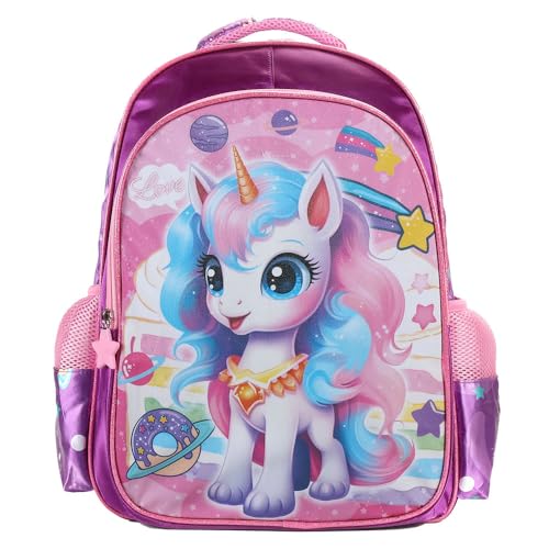 Mochila Unicórnio Space Brilho Glitter Infantil Feminina Rosa e Roxo YS42477