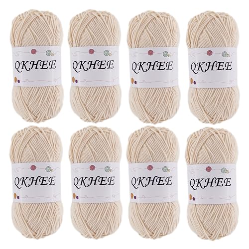 Image of QKHEEYarn for Crocheting and Knitting 8 * 1.76 Oz (50G) /195yd,Fine /Fingering Weight (1), 60% Cotton 40% Acrylic Soft Yarn kit for Making Granny Squares and amigurumi (Ecru)