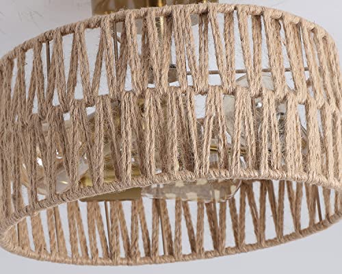 Hchunqjor 3-Light Antique Gold Woven Flush Mount Light Fixture Rustic Coastal Hemp Rope Brass Semi Flush Mount Ceiling Light For Hallway Bedroom Kitchen Entryway Farmhouse Living Room #TOP4