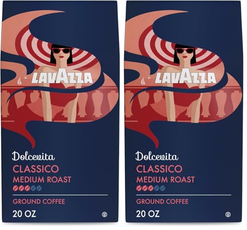 Image of Lavazza Classico Ground Coffee Blend, Medium Roast, Authentic Italian, Blended And Roasted in Italy, Non GMO, Value Pack, A Full bodied with rich flavor and notes of dried fruit, 20 Ounce (Pack of 2)