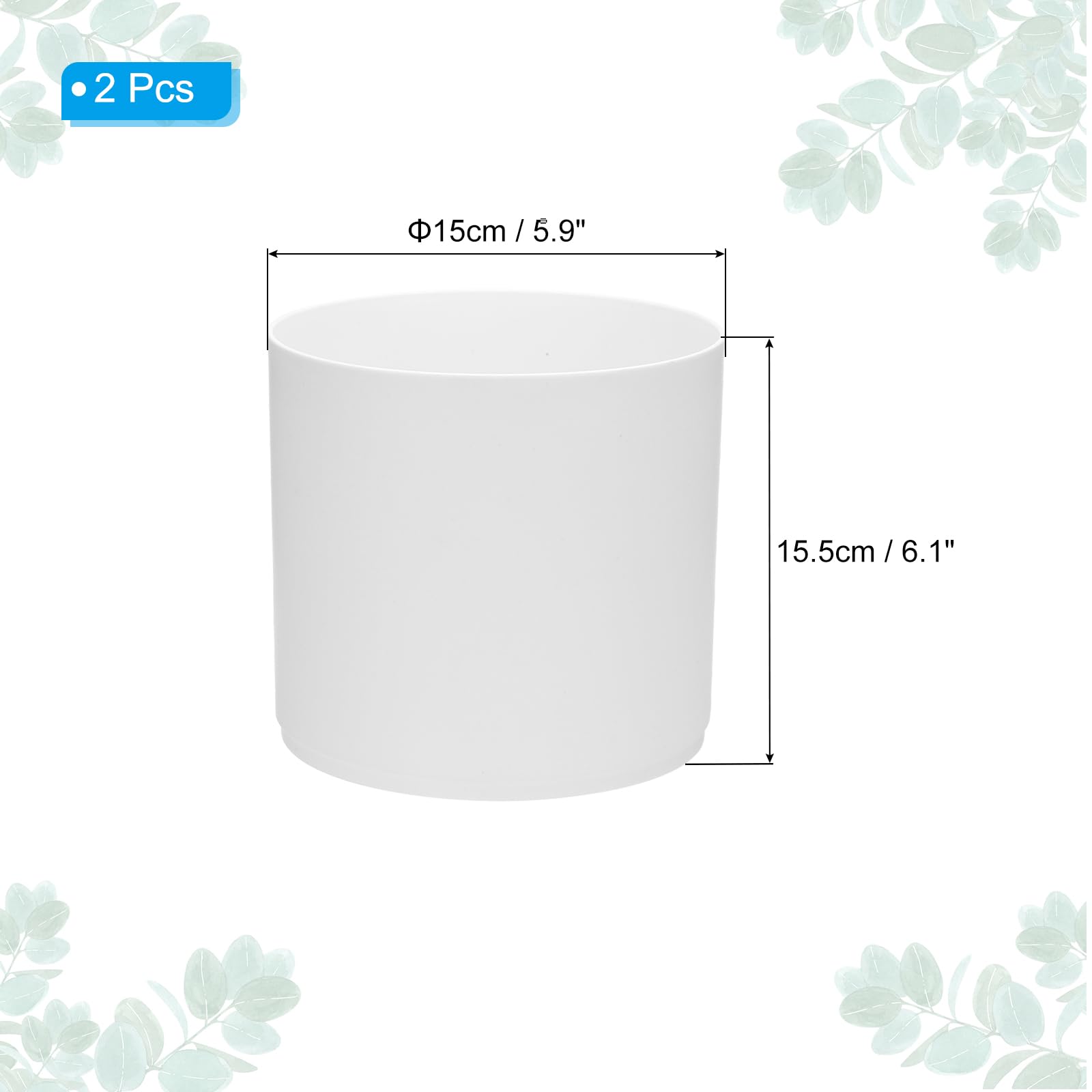 PATIKIL Lot de 2 petits pots de fleurs en plastique avec trous de drainage et soucoupe pour décoration d'intérieur et d'intérieur Blanc 15 cm