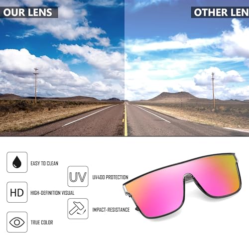 Image of FEISEDY Sunglasses for Women Men, Fashion Mirrored Single Lens Shades | 80s Rave Neon Oversized Sun Glasses, Driving Beach UV400 Sunnies B2996