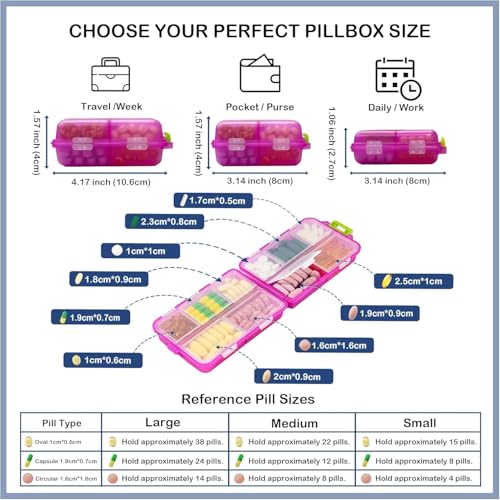 Image of 3 Pack Extra Large Pill Organizers with Medicine Labels, Pink Blue Purple | Includes 3 extra large cases with 3x161 labels and 10 compartments each for 7-day planning and travel