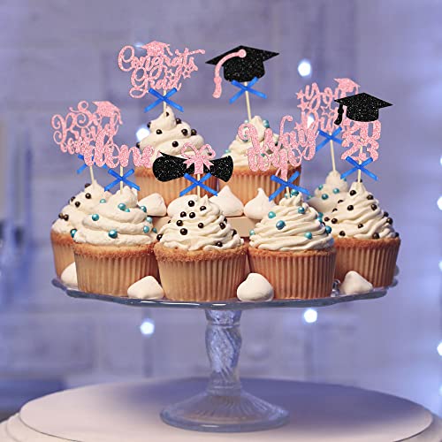 Gyufise 32Pcs Graduation Cupcake Toppers 2023 Glitter Class Of 2023 Cupcake Toppers Supplies Congrats Grad Cap Diploma 2023 Cupcake Picks For Graduation Party Decorations 2023 Pink #TOP5