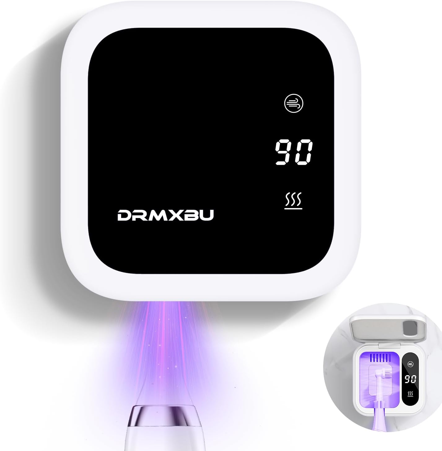 Toothbrush Sanitizer Case and Holders, DRMXBU Wall Mounted Toothbrush Holder with LED Screen, Rechargeable Travel Toothbrush Cleaner Case with Light Air Dry, Tooth Brush Covers for Bathrooms (White)