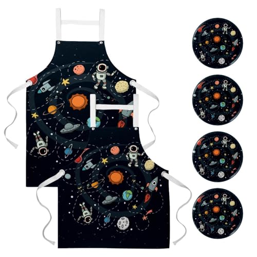 Lot de 2 tabliers de cuisine et tablier de serveuse pour restaurant et bar