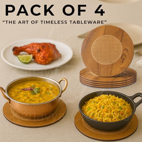 Image of Premium Wooden Coaster Trivet Set | Large Heat-Resistant Pot Stand for Hot Utensils | Non-Slip, Durable, Multipurpose Table Mats for Dining Table, Kitchen, Restaurant, Cafe & Buffet Use (Set of 4)