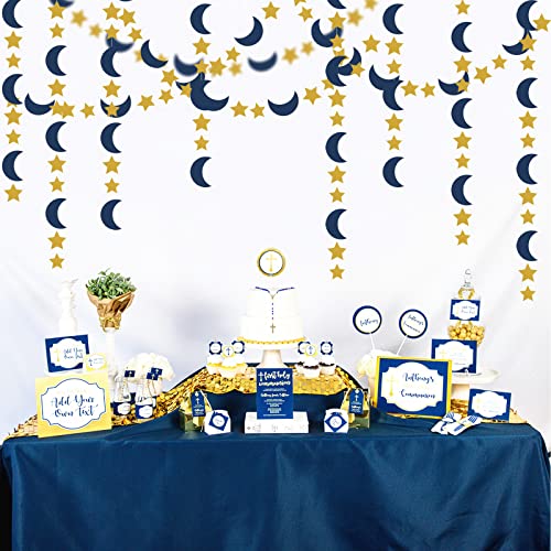 Image of Navy-Blue Gold Moon-Star Party-Decorations Garland - 52Ft Twinkle Little Star Hanging Decoration Streamers Banner, Eid Ramadan Mubarak Decoration Birthday Wedding Baby Shower Party Decor Panduola