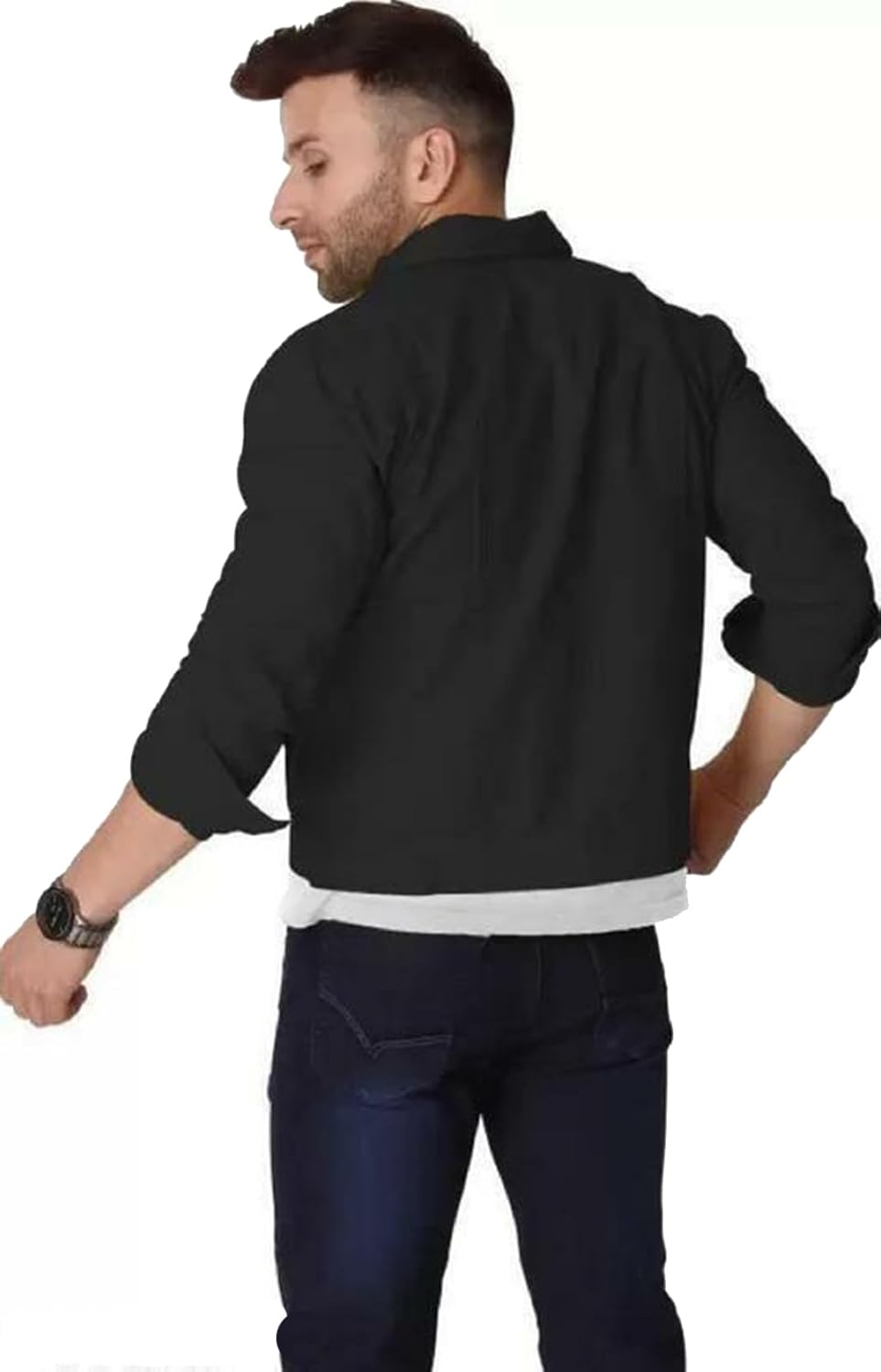 Zooni collection Men Short Length Denim Jacket: Versatile and Stylish (IN, Alpha, L, Black)