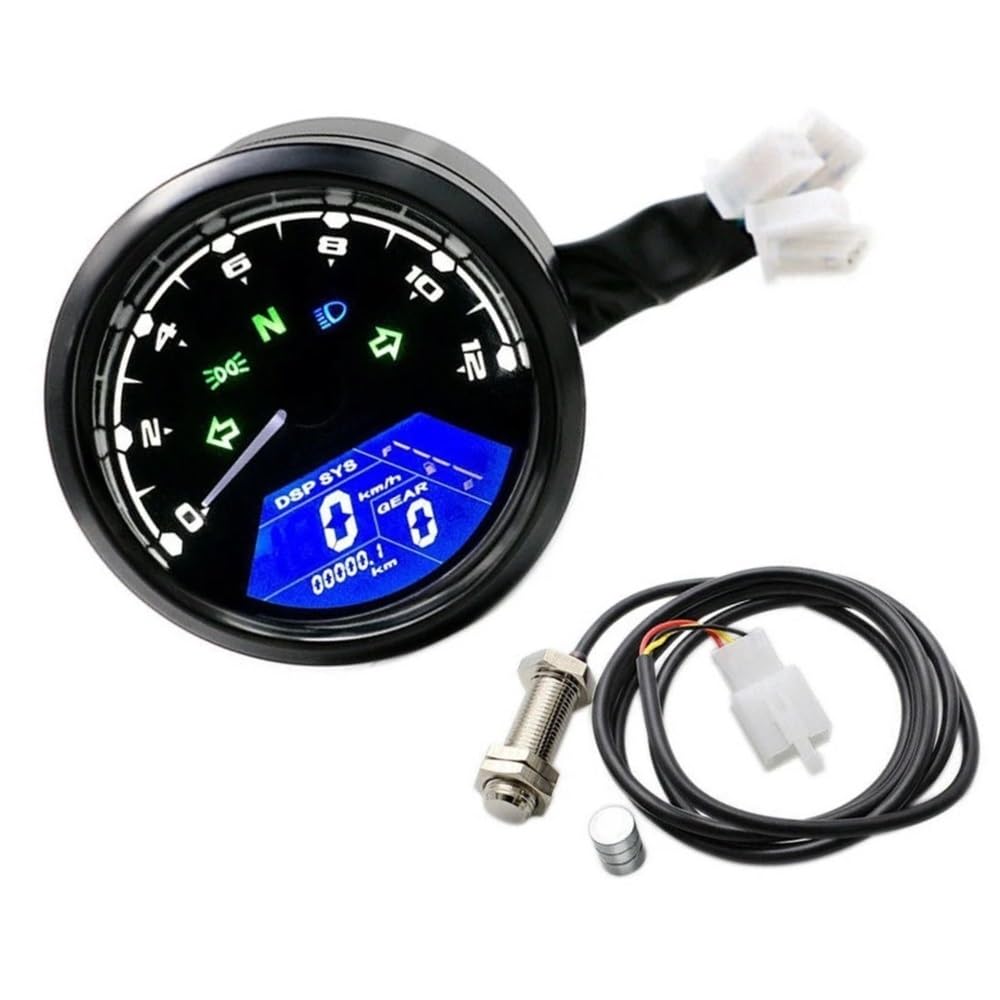 Indicatore Velocità Moto Tachimetro Universale Contachilometri 12000RMP Contagiri Calibro Digitale Dash Per 1-4 Cilindri Per