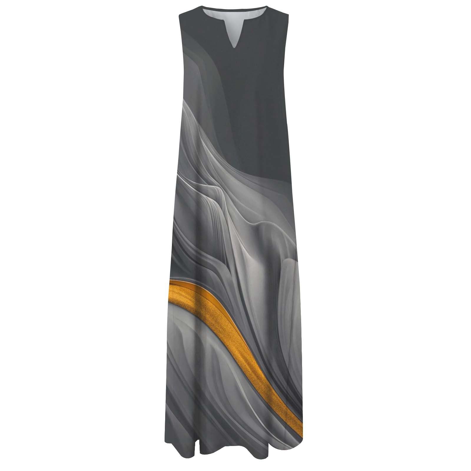 Robe Femme Chic Et Elegant Robe Longue Femme Maxi Imprimé Papillon d'Été Floral Grandes Tailles Robe de Cocktail l'été Boheme sans Manche avec Poches Ample Fluide Decontractée Sundress