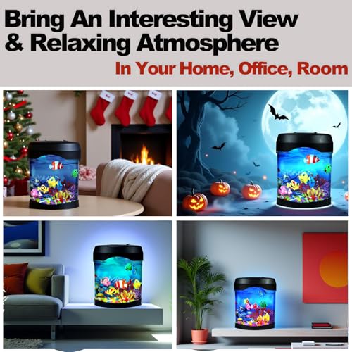 Fake Fish Tank, Aquarium Night Light, 6 Color Changing Lifelike Desk Electric Mood Lamps, Artificial Aquirium Tank with Moving Fishes, Home Decor, Gift for Kids, Adults, ADHD & Autism - Thumbnail 4